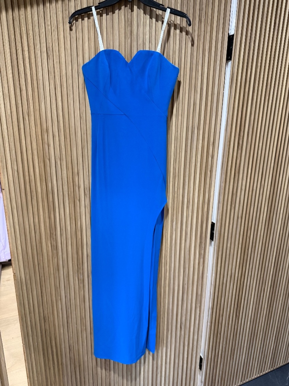 Halston Heritage Blue Strapless Maxi Gown High Slit Formal Dress Size 0